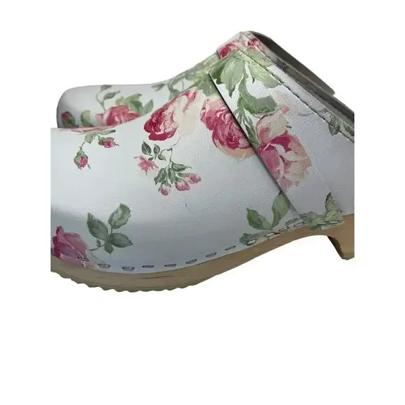 Swedish Torpatoffeln Floral Cottage Core Wooden Clogs Womens EU 42 US 10.5 - Picture 10 of 16